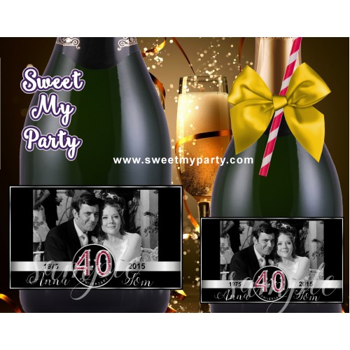 40th Wedding Anniversary Champagne Labels,Ruby Wedding Anniversary Champagne Labels,(3aa)